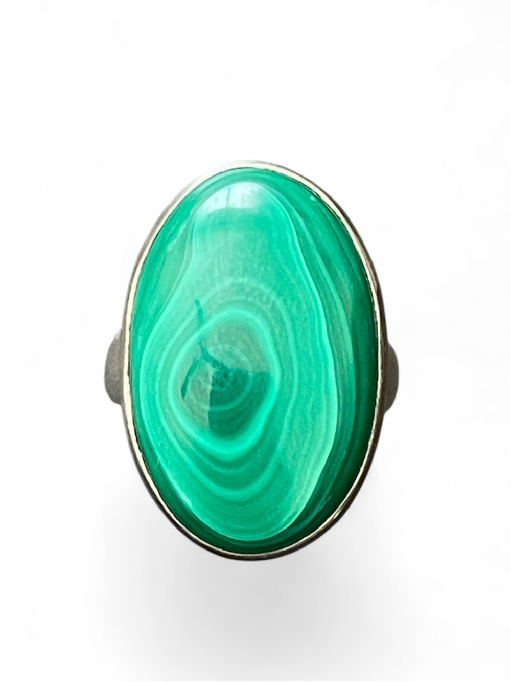 925 Sterling Silver Green Malachite Oval Ring US: 9 (26*16mm)